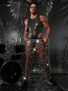 FeverCity Quần dài lưới kim sa lấp lánh gợi cảm cho nam - màu đen - Xem 3