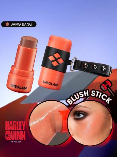 Harley Quinn X SHEGLAM Mischief Mallet Blush Stick-Bang Bangwatery Blush Stick Glow Natural Pigment Non-Greasy Blendable Rare Brand Beauty Makeup Face Paint Cosmetic For Women Girls Perfect For Fall Winter Ideal For Y2K Fancy Fashion Suitable For Birthday Christmas Present Party Ready Best Color
