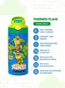 TEENAGE MUTANT NINJA TURTLES | SHEIN 16 Oz / 500 Ml Cartoon Pattern Insulated Stainless Steel With Handle And Silicone Straw, Suitable For School, Travel, Easy To Carry - Multicolor - View 3
