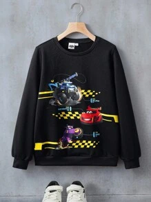 Batwheels X SHEIN Tween Boy Casual Everyday Car Print Crew Neck Sweatshirt Boys Sweatshirts Graphic Sweatshirts Graphic Hoodies Boys Race Car Clothes Car Graphic Sweatshirt