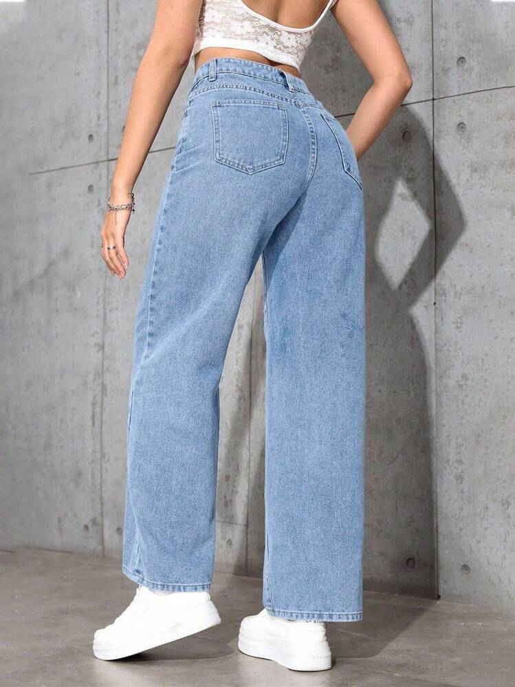 Jeanoix Luźne, sprane, proste dżinsy - Jasny jeans - Zobacz 2