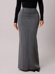 Radiana 女士灰色复古优雅简约修身直筒裙，通勤百搭 - 灰色 - 查看 4