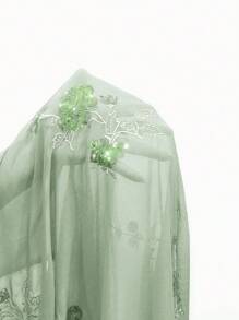 EgrlEra Áo ba lỗ hở lưng thêu hạt cườm họa tiết hoa cổ chữ V gợi cảm dành cho nữ - Màu xanh chanh - Xem 6