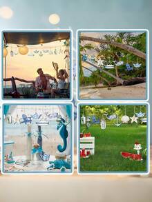 SHEIN 海洋主题木质挂饰——带绳沙滩装饰吊坠，适合夏日派对、航海主题墙面装饰、度假主题、海滨婚礼 - 彩色 - 查看 6