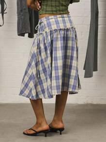 COUREZ Heavy Weight Check Drop Waist Midi Skirt /Summer  Women Clothes Y2K Spring Clothes - Multicolor - View 3