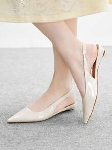 CUCCOO BIZCHIC Women's Pointed Toe Low Heel Flat Slingback Shoes, Minimalist Style Comfortable Beige Color Backless Flats, Suitable For Work And Commute For Christmas - Beige - View 5