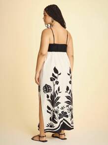 CAJUNI Plus Size Women's Casual Holiday Black Floral Spaghetti Strap Maxi Dress Women's Concert Clothing Wedding Event Birthday Dress Women's Bohemian Clothing