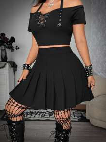 Whyspr 加厚纯色百褶裙（无链带）哥特女装