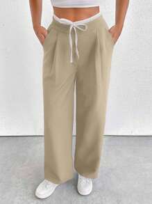 EURMUSE PETITE WOMEN BOTTOM BLACK AND WHITE COMFORT PANT - Krem - View 6
