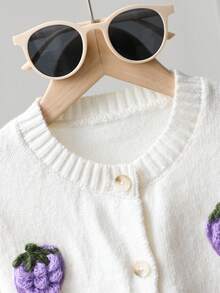 Girls' Handmade Grape Decor Thick Knitted Cardigan - Apricot - View 6