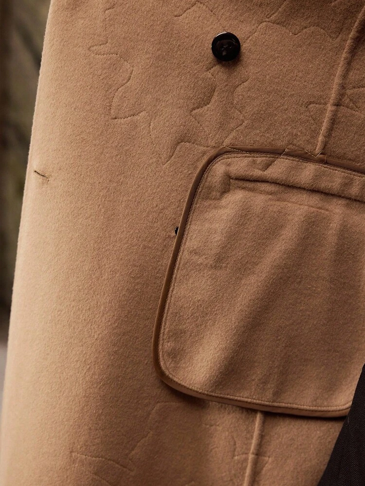 WOOL EMBROIDERY DOUBLE BREASTED OVERCOAT