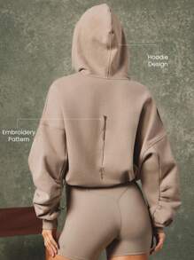 GLOWMODE X Harry Potter Everyday Fleece Lumos Light Spell Soft Warm Lightweight Adjustable Drawstring Relaxed Fit Cropped Hoodie Sweatshirt Daily Casual Wear Fall Winter - Khaki - View 4