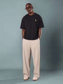 SUMWON 超大号十字绣印花T恤，带有花卉菠萝图案，常规版型棉质街头休闲装，夏季春季假日海滩节