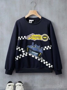 Batwheels X SHEIN 青少年男孩休闲日常汽车和字母图案卫衣