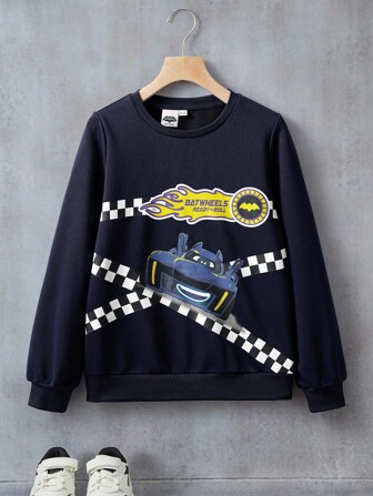 Batwheels X SHEIN 青少年男孩休闲日常汽车和字母图案卫衣