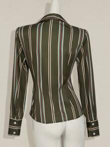 SHEIN ICON 休闲通勤条纹腰长袖衬衫 - 彩色 - 查看 2