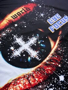 Manfinity EMRG Crew Neck Batwing Sleeve Cropped T-Shirt + Double-Headed Waist Sweatpants - A0094-XP , Men Street Wear Sets , Graphic Print Matching Set , Men Rave Outfit , Men Y2k Clothes , Men Graphic Print Set - Black - View 2