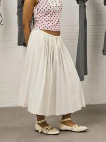 COUREZ Low Rise Maxi Pleated Skirt /Y2K Fall Women Clothes Elegant Vacation Outfits Woman Cute - White - View 2