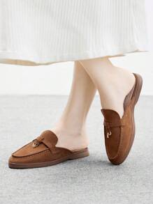 CUCCOO BIZCHIC Women's Fashionable Brown Suede Comfortable Commuter Flat Mule Slip-On Shoes, Suitable For Outdoor, Shopping, Work, Daily Wear, Versatile For Christmas Spring Shoes - Brown - View 4