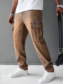 Manfinity Homme Men's Solid Color Pocket Casual Tapered Fit Jeans - Blue - View 5