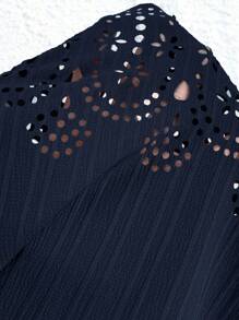 SHEIN Clasi Women's Casual Solid Color Short Sleeve Burnout Shirt, Spring/Summer - Navy Blue - View 6