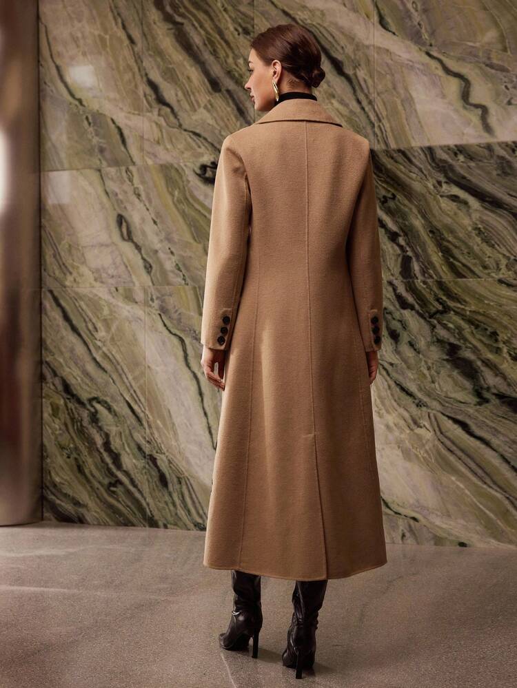 WOOL EMBROIDERY DOUBLE BREASTED OVERCOAT