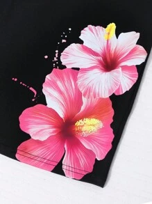 Áo thun tay ngắn cổ lệch họa tiết hoa cho bé gái, áo ngoài trời phong cách Mỹ thường ngày, mùa hè - Nhiều màu - Xem 7