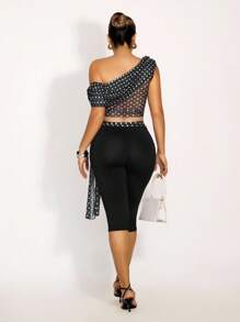 Zolique SummerHoliday  Women's Polka Dot Print Sleeveless Cropped Top And Capri Pants Fashion 2-Piece Set - Black - View 2