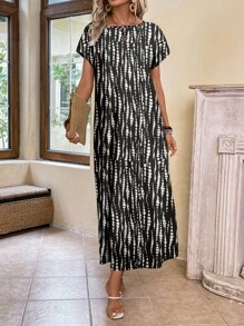 EMERY ROSE Casual Vintage Tie-Dye Pattern Dress For Women, Versatile Spring/Summer Outfit For Teachers Back To School - Multicolor - View 5