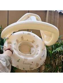 1pc Swimming Ring With Sunshade And Handles, Featuring A Circular Pattern, Suitable For Both Outdoor And Indoor Swimming.