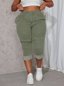 SHEIN SXY Plus Size Women Elastic Personalized Pocket Skinny Jeans