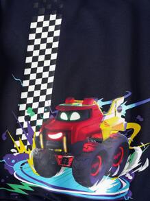 Batwheels X SHEIN Young Boy Casual Everyday Car Print Crew Neck Sweatshirt Boys Sweatshirts Graphic Hoodies For Boys Toddler Boy Sweatshirts Car Graphic Sweatshirt Boys Cartoon Sweatshirt - Navy Blue - View 5