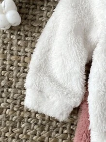 SHEIN 2 件套女婴秋冬休闲可爱保暖羊毛心形连帽衫和裤子套装 - 粉色 - 查看 6