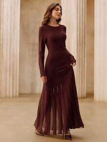 Anewsta Women's Sheer Organza Long Sleeve Dress, Stylish Design