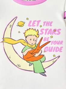 LE PETIT PRINCE X SHEIN Ensemble pyjama blanc à manches longues et pantalon, motif planète rose mignon, style décontracté pour bébé fille