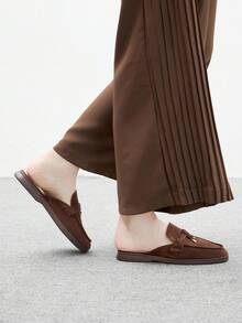 CUCCOO BIZCHIC 女士时尚咖啡色绒面革舒适通勤平底穆勒便鞋，适合户外、工作、休闲日常穿着 - 咖啡棕 - 查看 9