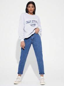 Flexra 女式休闲简约前扣口袋牛仔裤，适合日常穿着 - 中等水洗藍 - 查看 3