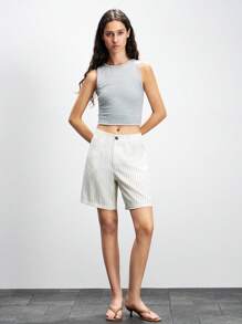 Lumivelle Shorts amples à rayures décontractés avec poches pour femmes, vêtements pour l'université - Nude - Voir 5