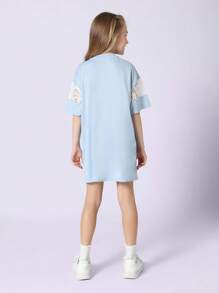 SUMWON Lace Panel Jersey T-Shirt Dress Number 23 Sports Style Varsity Loose Fit Casual Spring Summer Daily Wear Youth Fashion Comfortable Streetwear - Multicolor - View 2