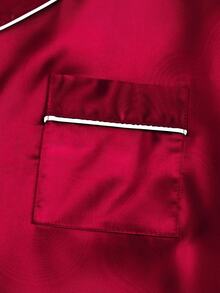 2pcs Girls' Red Solid Color Twill Long Sleeve Top And Pants Pajama Set, Holiday Sleepwear Set Fall Winter - Burgundy - View 5