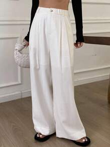 DAZY Women's Loose Linen Wide Leg Pants, Casual Trousers For Autumn - Beige - View 6