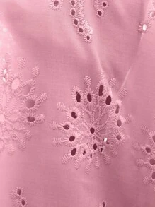 SHEIN VCAY Women's Laser-Cut Embroidered Lantern Sleeve Single-Breasted Casual Blouse - Pink - View 7