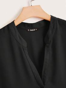 Rusticease Plus Notched Neck Dip Hem Top - Black - View 4