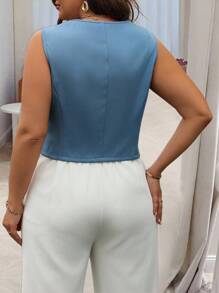 SHEIN Unity Plus Double Breasted Vest Blazer - Blue - View 2