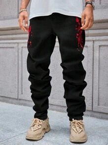 Manfinity EMRG Quần Jeans Nam Thường Ngày Xếp Ly Có Túi Thêu - màu đen - Xem 3