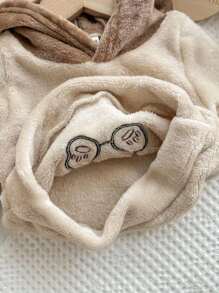 2pcs Baby Boy Cute Bear Pattern Embroidered Long Sleeve Pajamas Set With Long Pants, Soft & Comfortable Double-Sided Flannel Sleepwear Suit, For Autumn/Winter