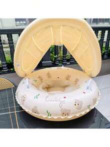 1pc Swimming Ring With Sunshade And Handles, Featuring A Circular Pattern, Suitable For Both Outdoor And Indoor Swimming.