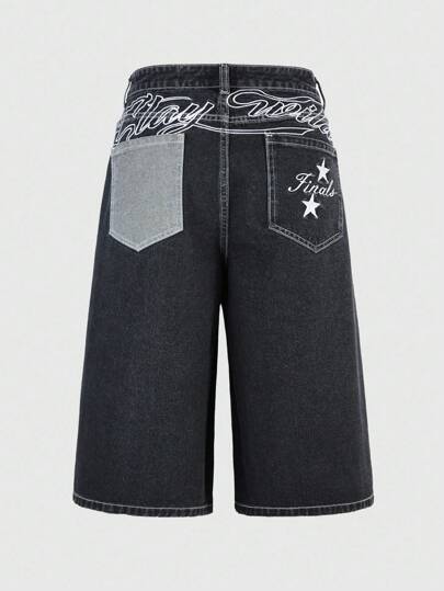 Street Life Herren Buchstaben- & Pentagramm-Muster Taschen Lässig Jeans Shorts