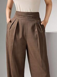 Heiryn Pleated High Waist Elegant Commuter Wide Leg Pants In Fall/Winter - Rust Brown - View 1