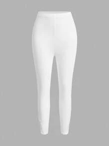 Amorya Women's Solid Color Elastic Waist Casual Leggings Fall/Winter Women Clothes Back To School Modest Vintage Old Money Teacher Outfits For Women Airportall White
